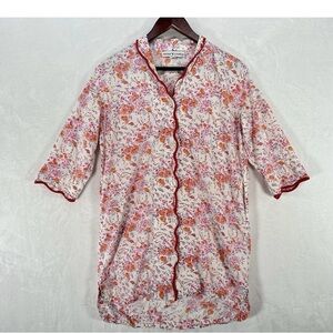 Heidi Carey Pink Floral Nightshirt Size SMALL  Scallop Edges Cotton